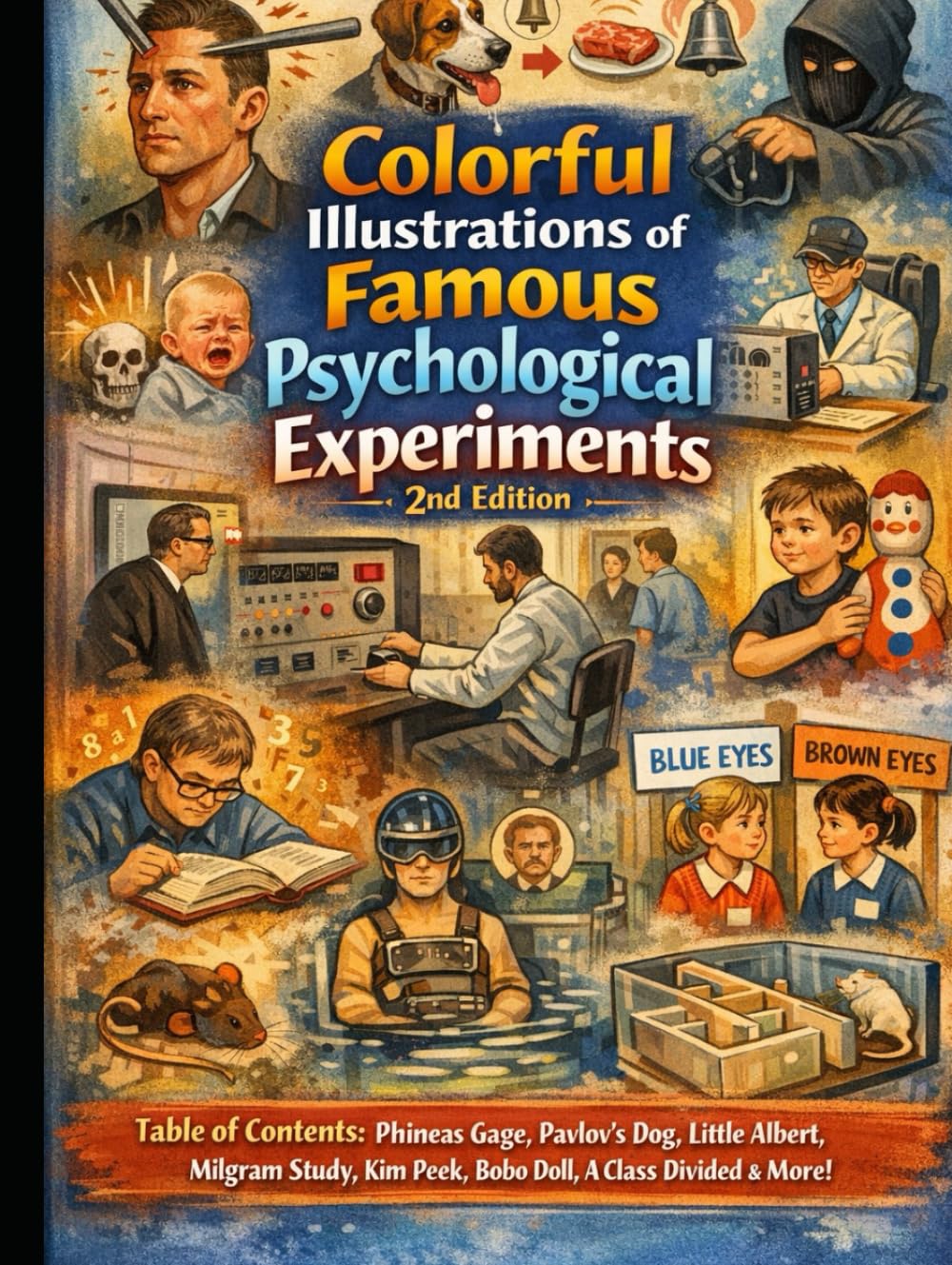 Colorful Illustrations of Famous Psychological Experiments (Psychology learning)