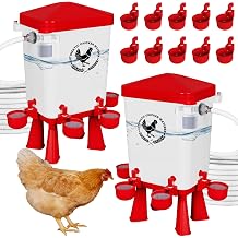 2 Pack 3 Gallon Automatic Chicken Waterer with Float Valve, Poultry Waterer with 10 Chicken Water Cups, 5 FT Water Pipe, Chicken Water Feeder for Coop, Ducks, Hens, Farm, BackyardRed
