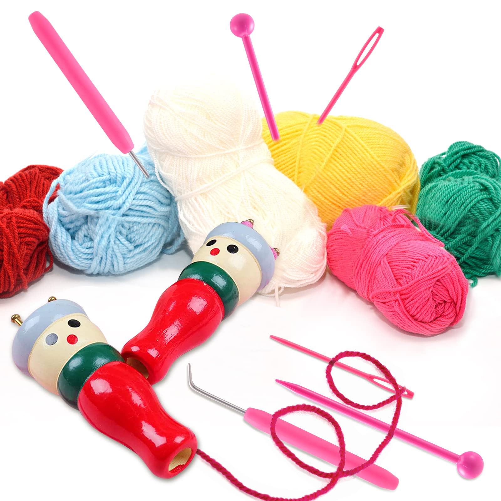 Kit Per Maglia Francese (Knitting Nancy) – 2 Bobine In Legno A Forma Di Bambola, Con Spilli E Aghi – Per Principianti, Adulti E Bambini