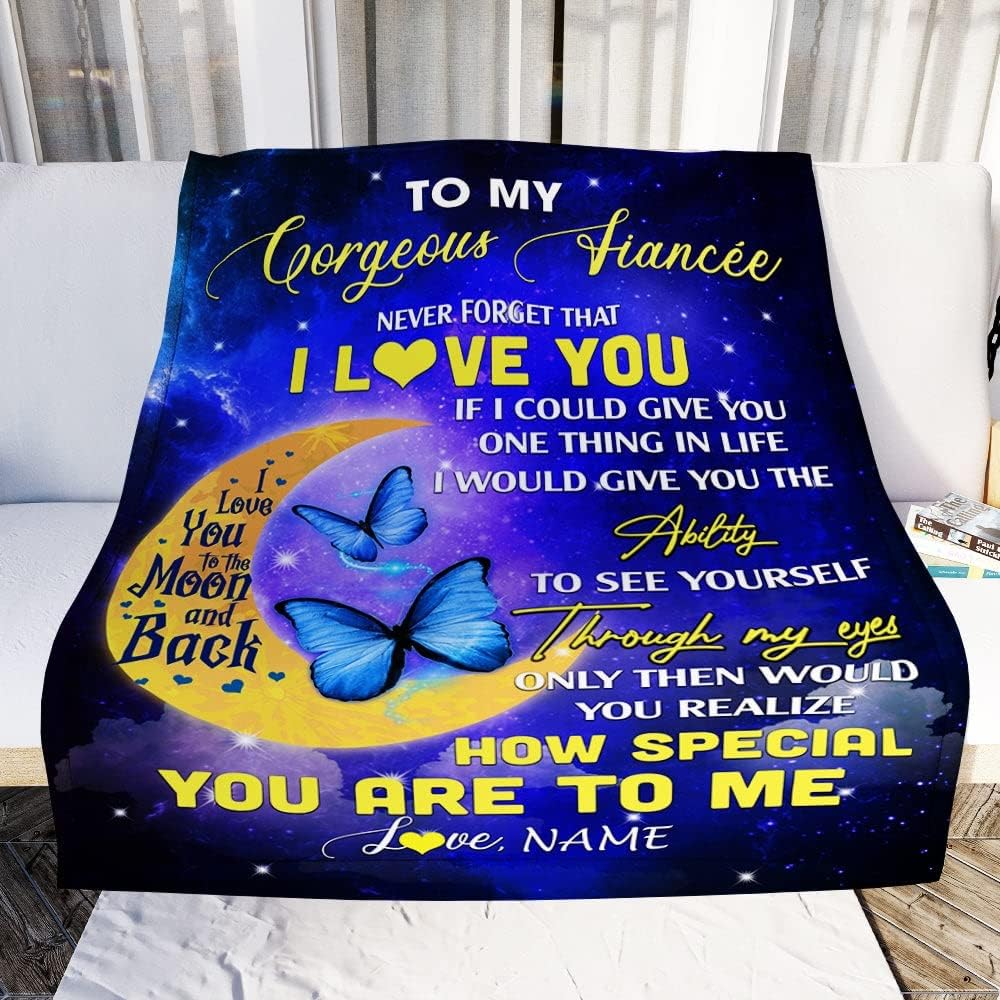 Personalized to My Gorgeous Fiancee Blanket from Fiance Never Forget That I Love You Butterfly Birthday Valentine Christmas Customized Fleece (30 x 40 Inches - Baby Size), Multicolor (362)