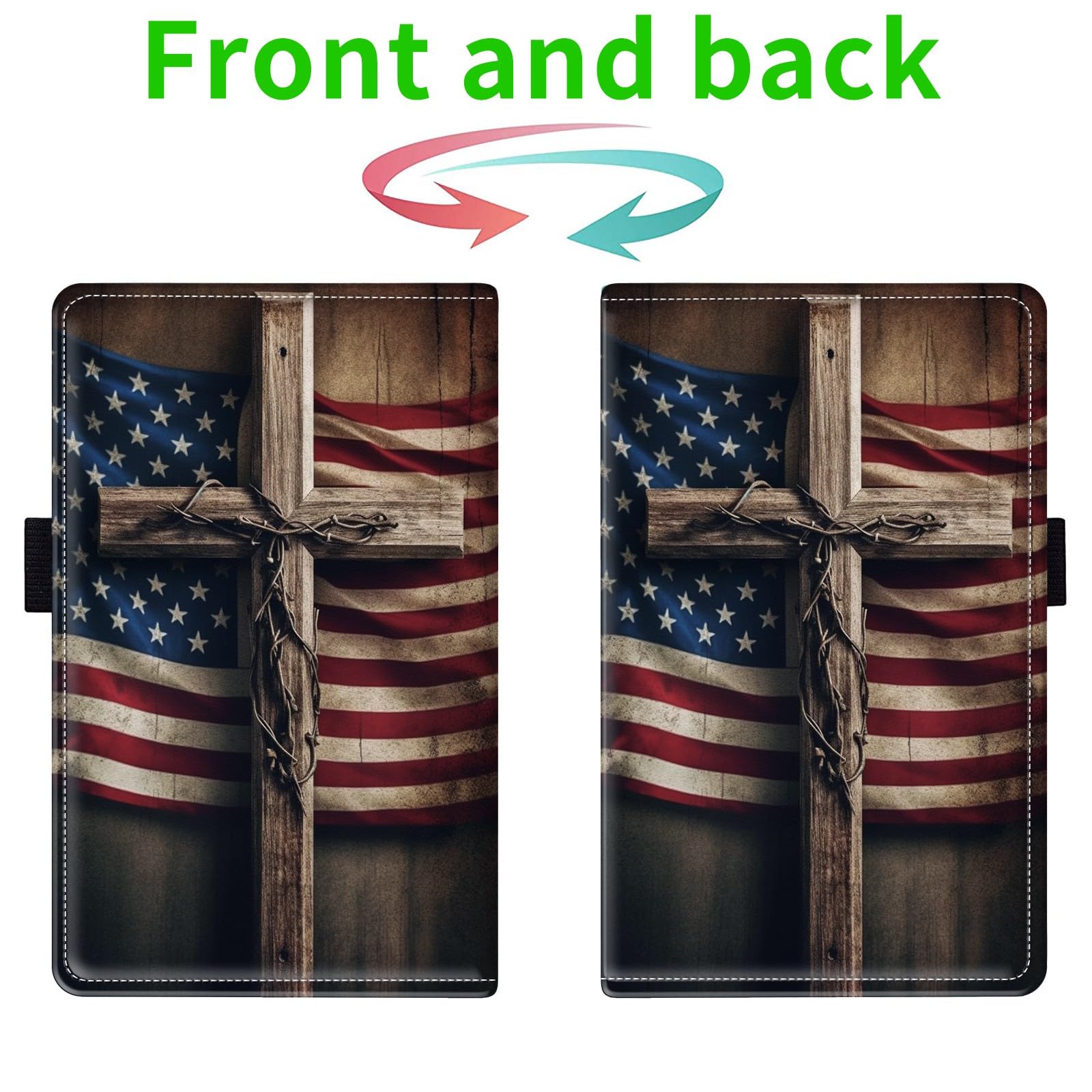 Server Books for Waitress, with 7 Large Pockets, Waiter Serving Book, Waitstaff Server Order Pads, Cute PU Leather Server Book with Pen Holder Fit Server Apron, Wooden Cross American Flag