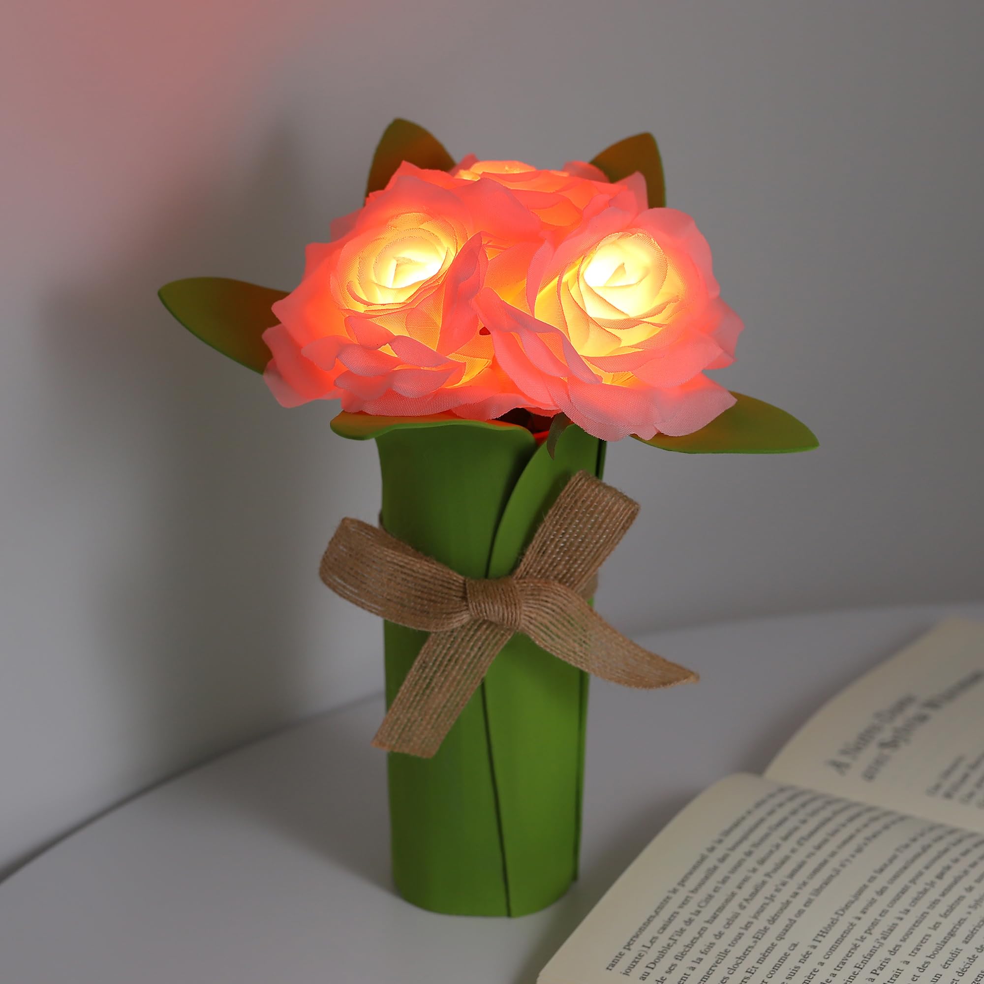 Pink Rose Flower Lamp Gifts for Mom Womens Wife Friends Her Christmas Anniversary Valentines Mothers Birthday Gifts, Perfect Ideal for Bedroom Bar Coffee Shop Light Lamp Decor Ambiance Charming Gifts