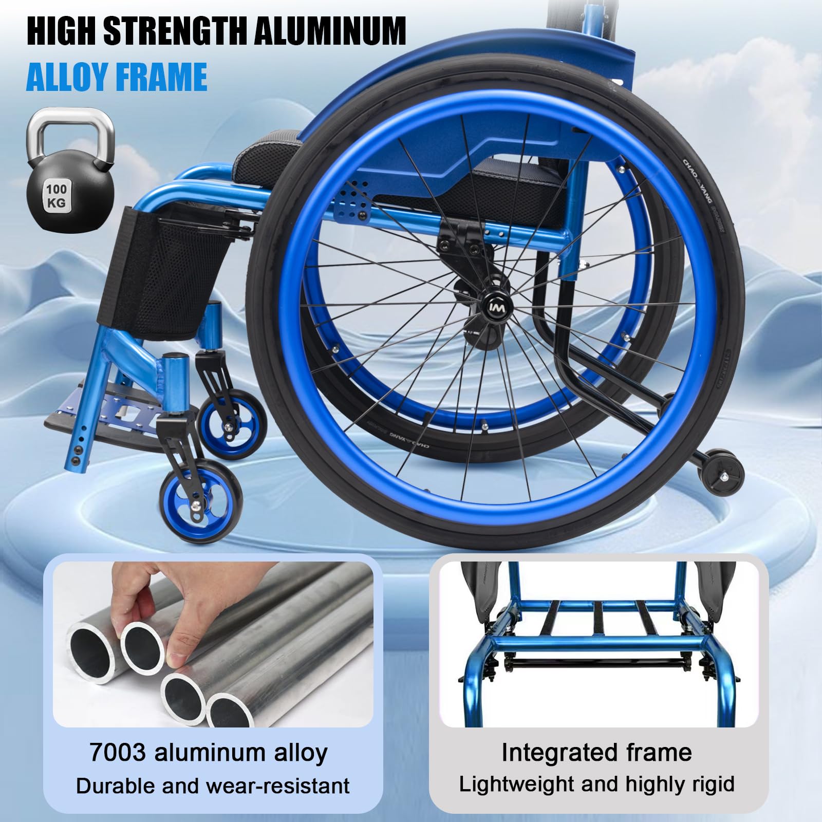 Silla de Ruedas para Deportes,Ultraligera de Aleación de Aluminio,sillas De Ruedas Manuales Autopropulsadas,Transporte Fácil,Ruedas extracción con un botón(Seat Width 45cm/17.7in,C)