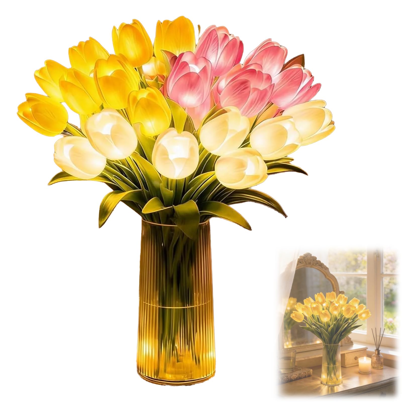 Radiant Romantic Tulip Light, Twinkling Tree Tulips Led Night Light, 15 PCS Tulips Tree Ambient Night Lamp, that Never Fade, for Bedroom Bedside Decor & Gift (Mixed (Without Vase))