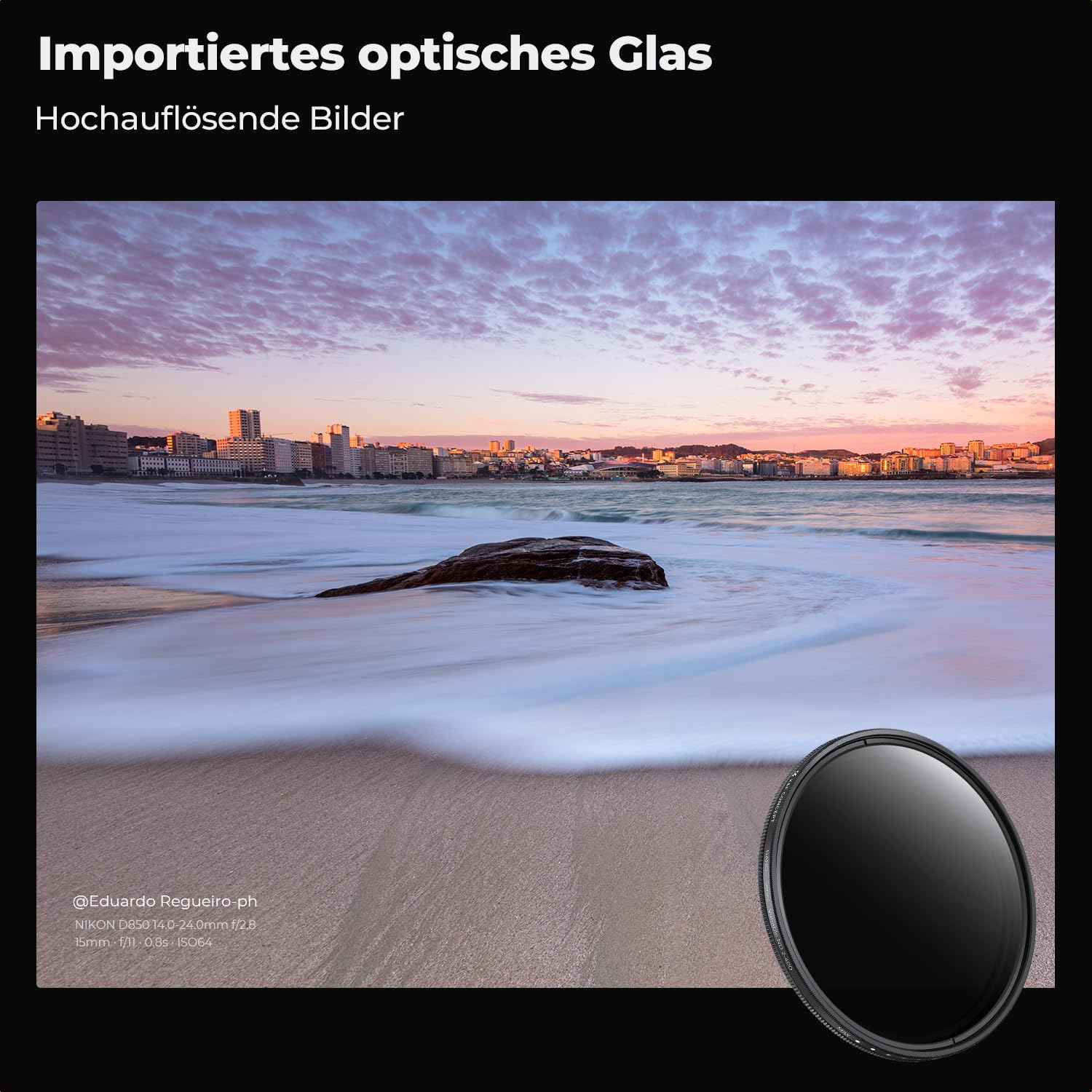 K&F CONCEPT 43mm ND Filter Variabler Graufilter ND2-ND400 (1-9 Blendenstufen) mit DREI Reinigungstücher für Landschaftsfotografie（Nano-Basic Serie）