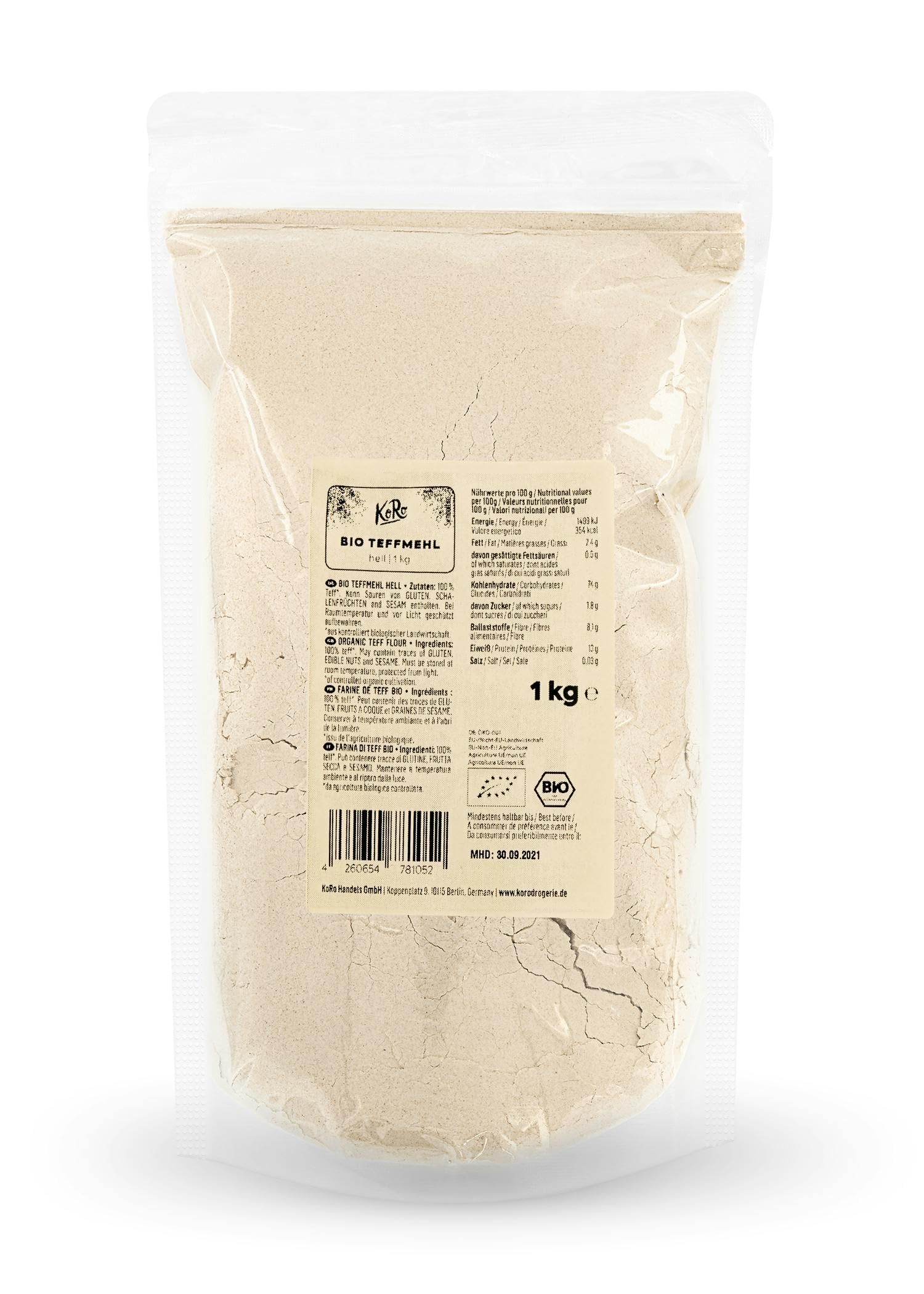 KoRo - Farina di teff bio 1 kg - Proteica - Versatile - Senza glutine - Per torte, biscotti o per addensare salse