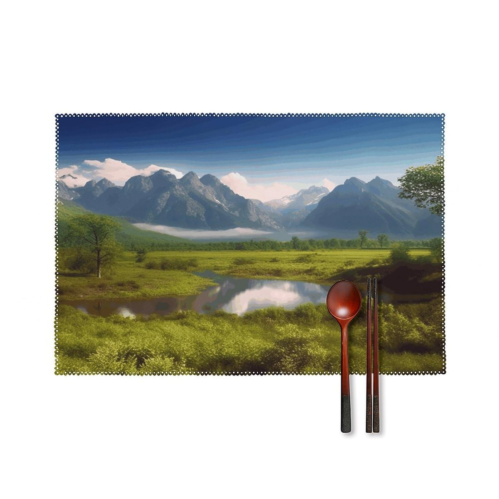 Beautiful Scenery Placemats Set of 4 Heat Resistant Non-Slip Place Mats for Dining Table Washable Placemat Wipeable Dining Table Mat Canvas Place Mats Dining Table Decor