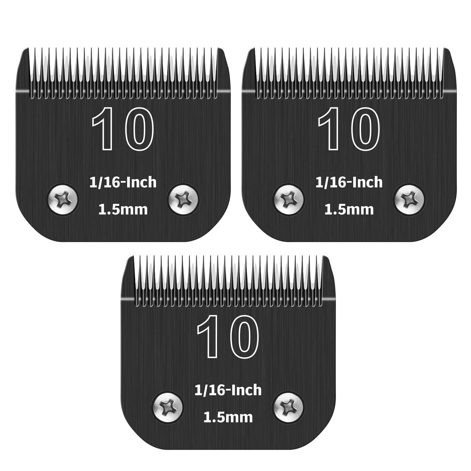 ZATEIRL Confezione da 3 Lame di Toelettatura 10# Staccabili per Cani - Lama in Acciaio da 1/16 Pollici (1,5 mm) - Compatibile con Andis, Oster A5, Wahl KM-10, Moser, Heiniger - Nero