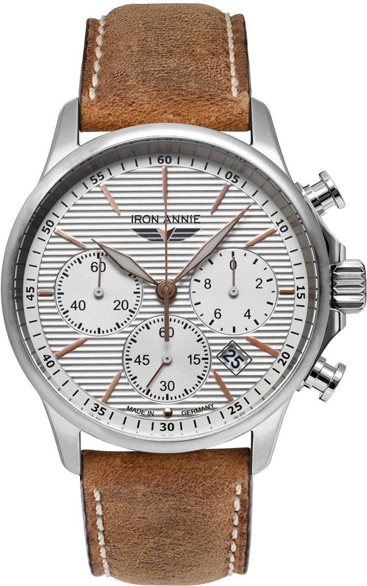 Iron Annie Montre à Bracelet en Cuir pour Hommes série ondulée chronographe Date