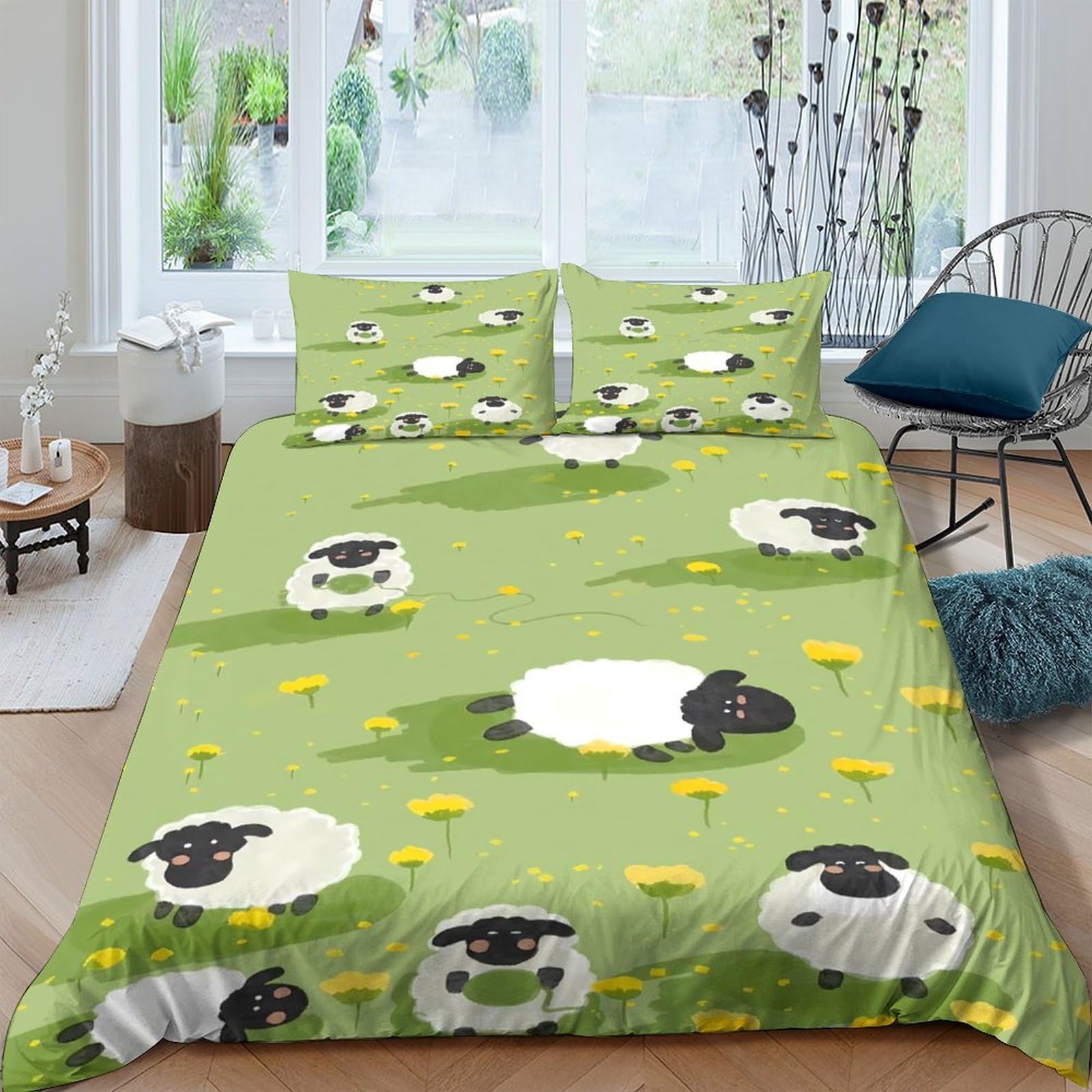 Ctjqhvkz Style-6 3D Printed Green Sheep Fitted Sheet Microfiber Soft Non-Slip Cartoon Lamb Mattress Cover For Bedroom Guest Room Single（135X200cm）