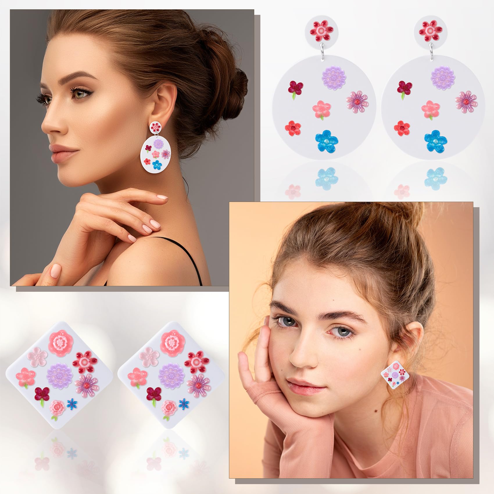 HINZIC 2 Pcs Small Flower Polymer Clay Molds Mini Rose Daisy Leaf Silicone Molds for Jewelry Making Earrings Nail Wedding Prom Decoration Keychain Necklace Rings Women