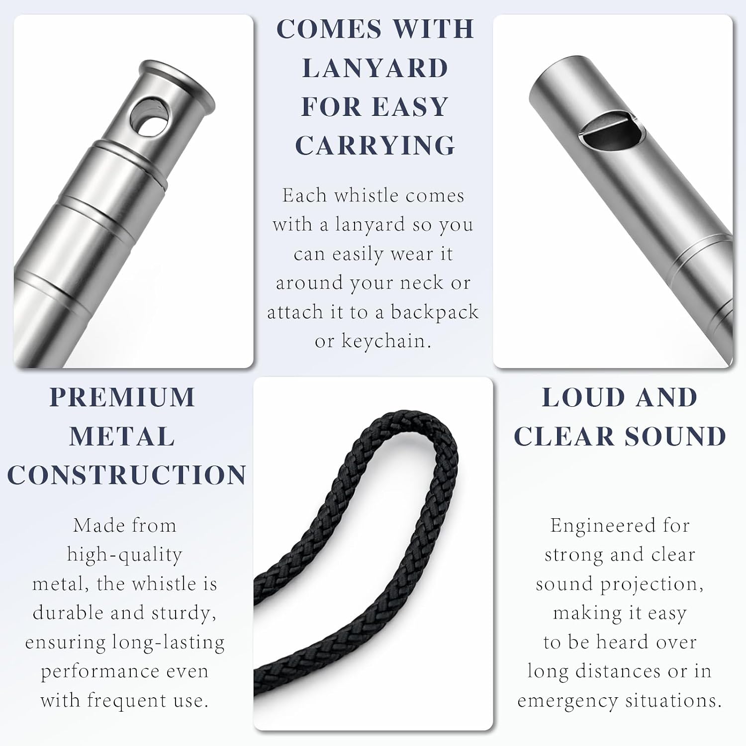 Titanium Emergency Safety Whistle, 125dB Loud Survival Whistle with Lanyard, Compact Outdoor Signal Whistle for Hiking, Sports Coaching, and Pet Training (2, Gray)