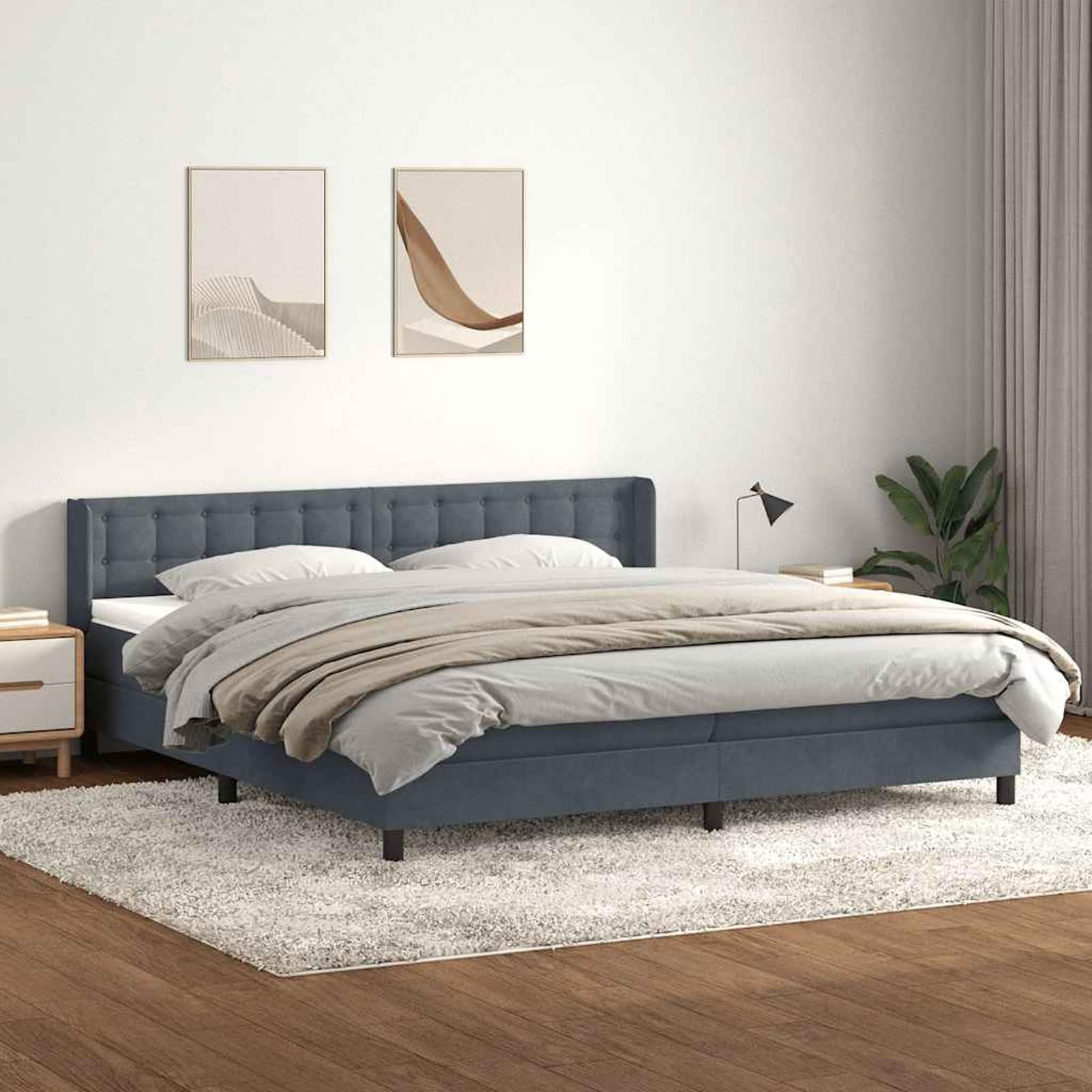 ATOMSTACK MAKER Letto a molle, 180 x 210 cm, con materasso a molle insacchettate, rivestimento in velluto grigio scuro, testiera regolabile in altezza e cuscino traspirante lavabile, per camera da