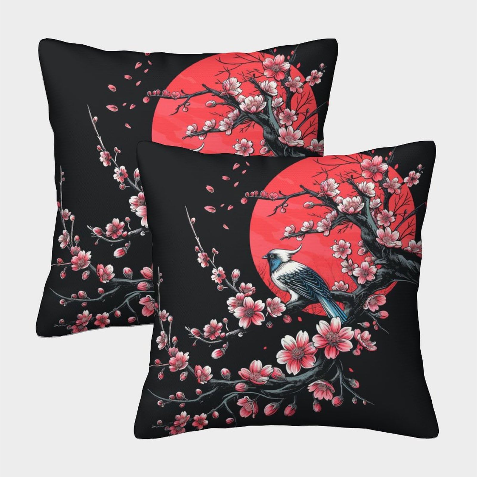 Viagecske Style-9 Cherry Blossom Cushion Cover Set Of 2 Decorative Machine Washable Pillowcases Square Pillow Cases With Invisible Zipper Cushion Covers For Outdoor Home Bed Decor Throw Pillow Cases 45X45cm