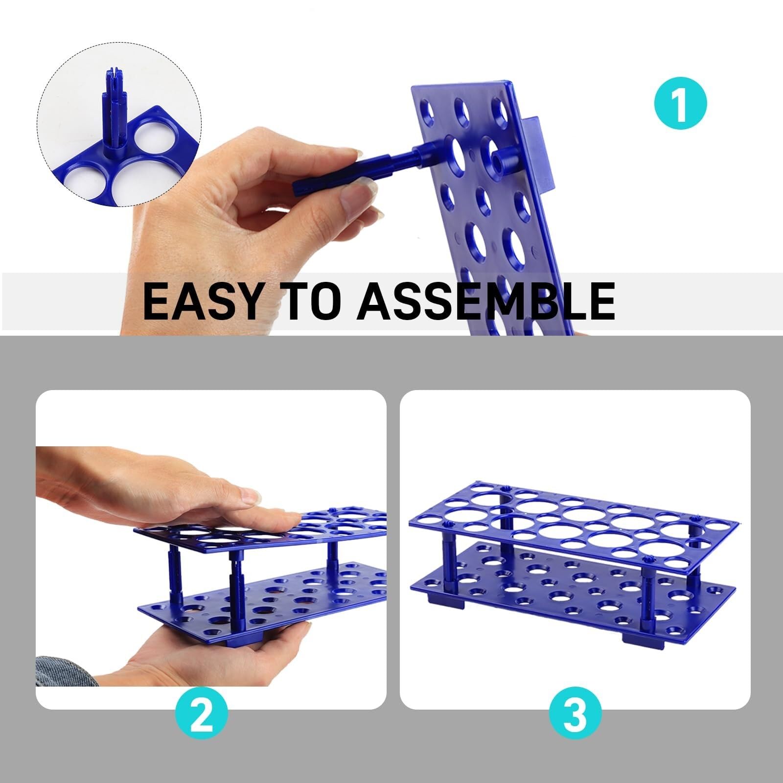 Soporte de plástico para tubos de ensayo, Gradilla de plástico for tubos centrífuga, 2 unidades, azul, grande
