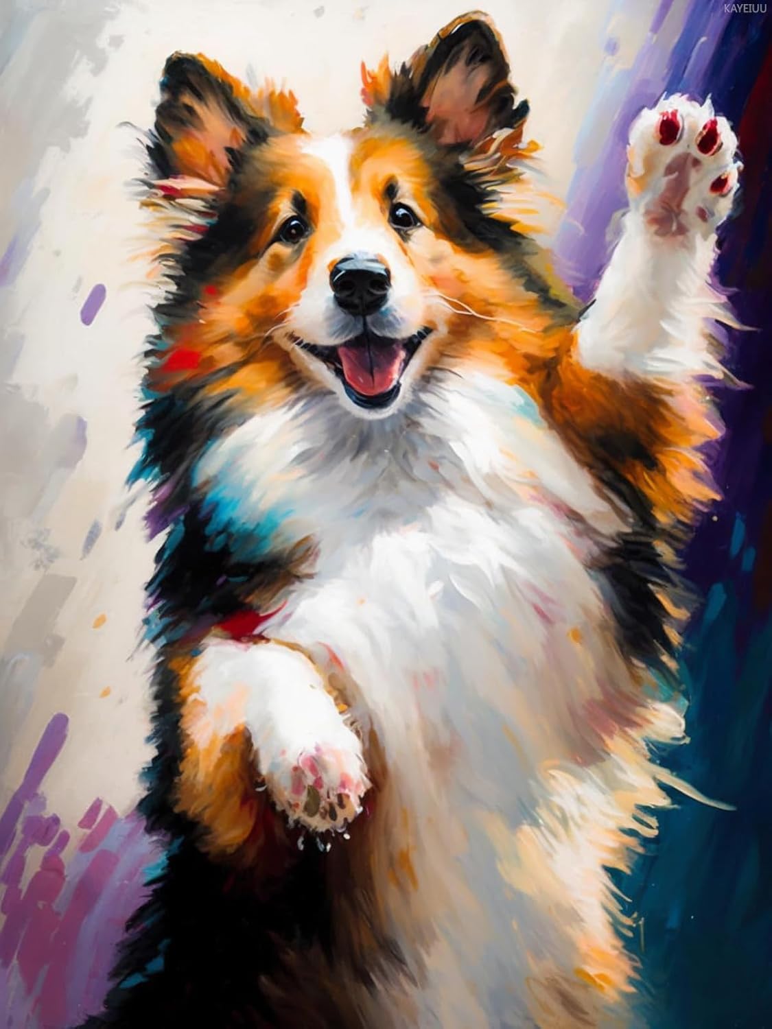 KAYEIUU 5D DIY Cute Animals Diamond Painting Kits, Embroidery Shetland Sheepdog Round Full Drill Diamond Art Kits, Shetland Sheepdog Crystal Gem Arts Painting Craft Home Wall Decor 12x16 inch