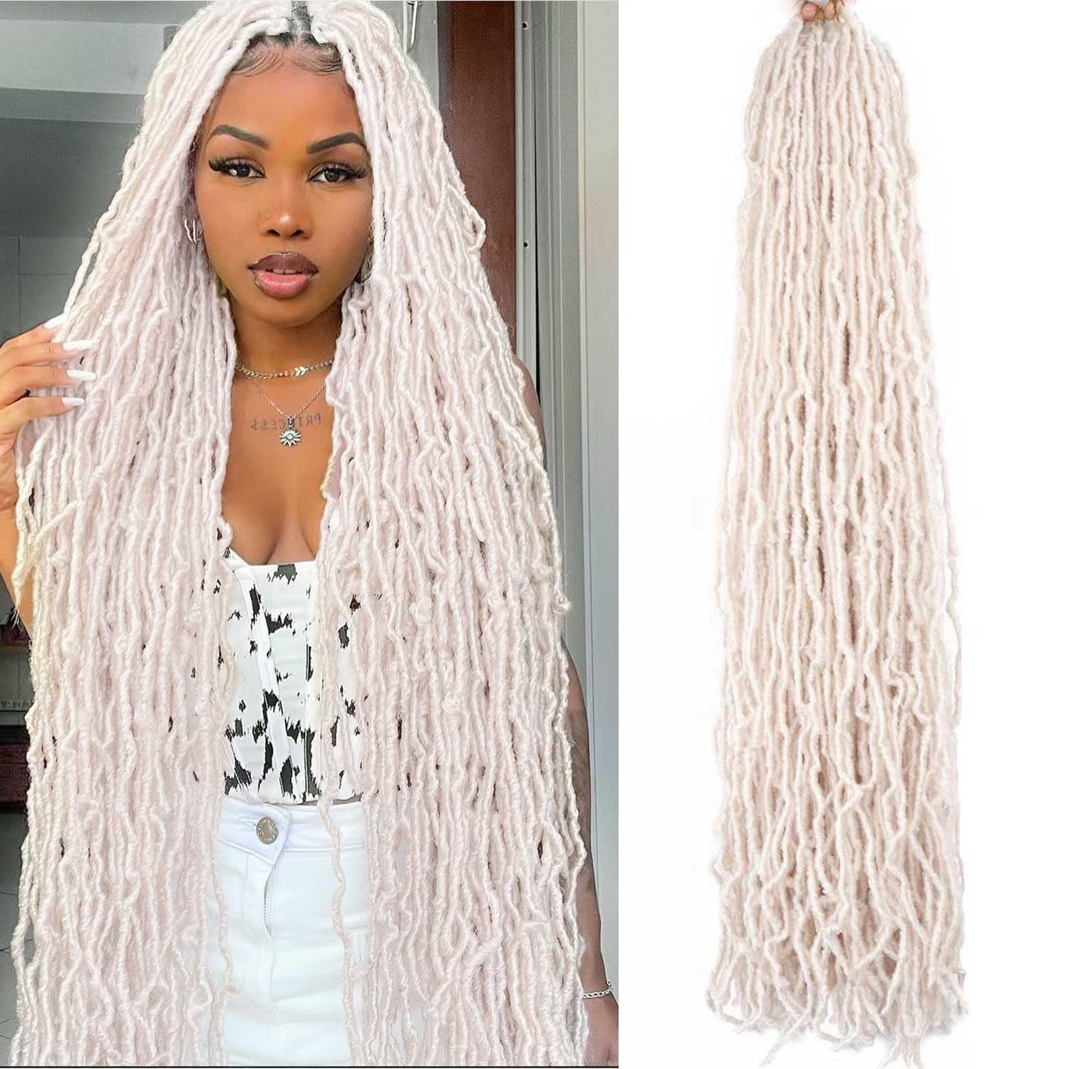 6 Packs 36 Inch Faux Locs Crochet Hair Pre looped Goddess Distressed Locs Soft Locs Crochet Hair for Black Women (613#, 36 Inch (Pack of 6))