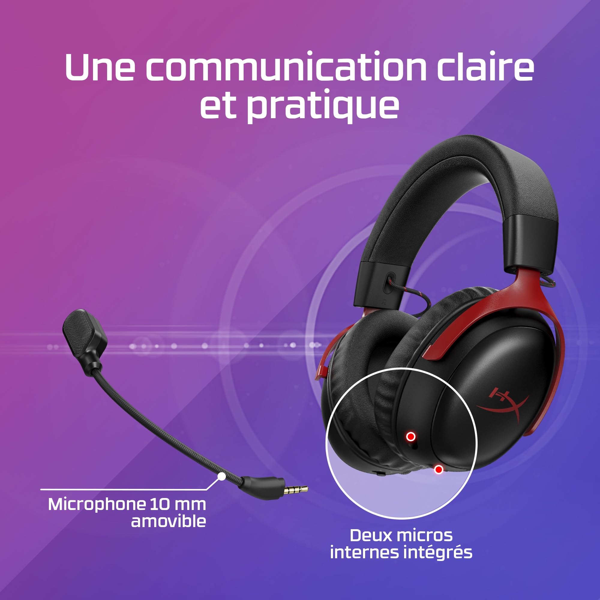 HyperX Cloud III S, Casque Gaming sans Fil, Bluetooth/2,4 GHz, PC/PS5/Xbox, jusqu'à 200h de Batterie, transducteurs 53 mm, DTS, Micro 10 mm, Rouge et Noir