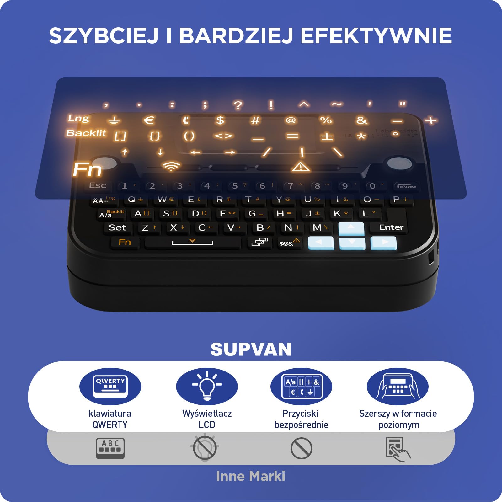SUPVAN E12 Drukarka Etykiet Z Klawiaturą QWERTY & 4 Rolki Etykiet, Czarna | Aplikacja z 660+ Ikonami, 50+ Ramkami & 30+ Czcionkami, Akumulator 1200mAh, Podświetlany Wyświetlacz, do Szkoły, Biura & Domu