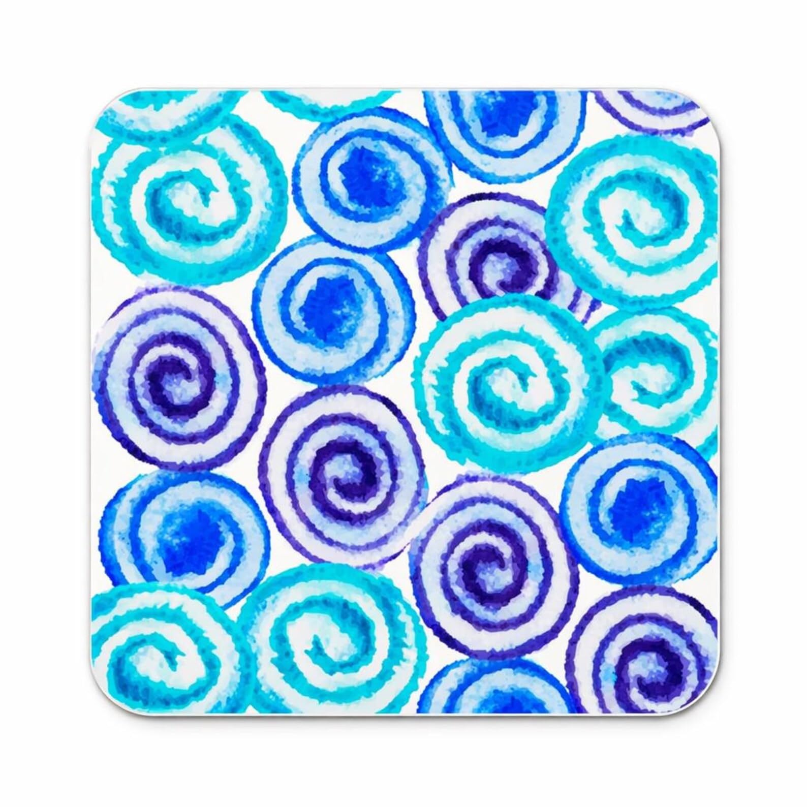 Half A Donkey Multicolor Blue Spiral Watercolor Coaster – Abstract Ocean Swirl Design