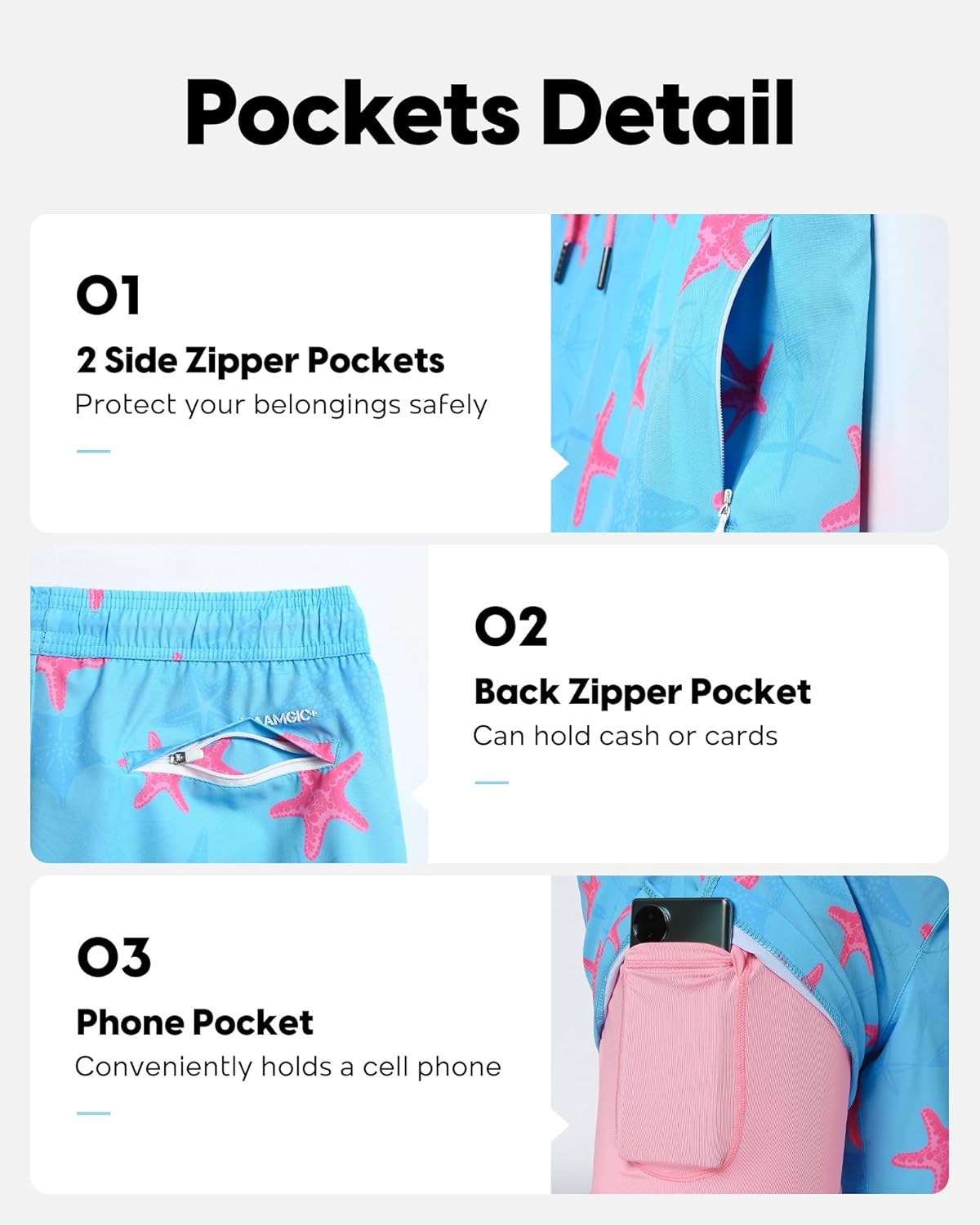 maamgic Men's Swim Trunks 5.5 inch Recycled Beach Shorts with Compression Liner Quick Dry Swim Shorts Zipper Pockets - Image 3