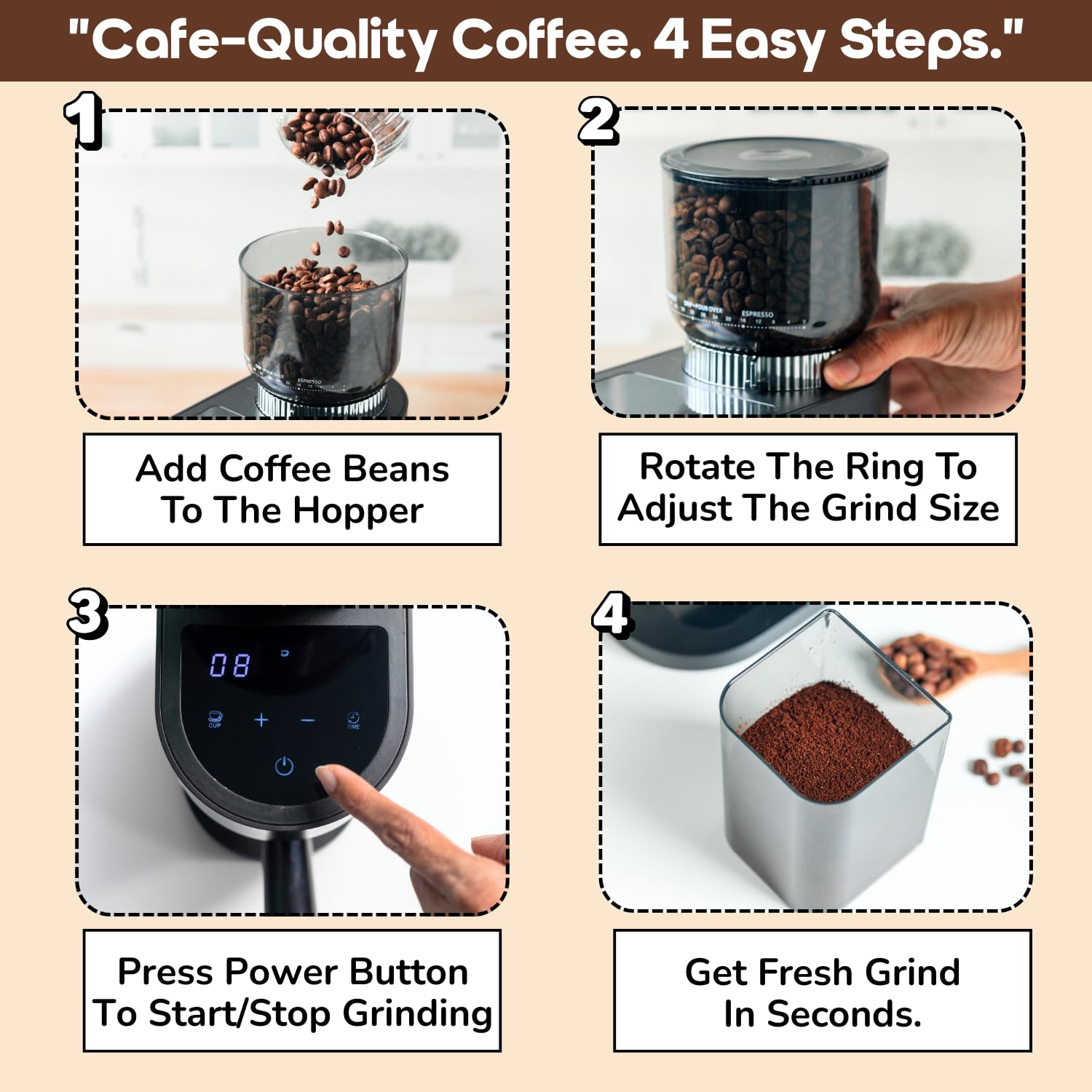 InstaCuppa Burr Grinder: Espresso-Fine Coffee at Home -7