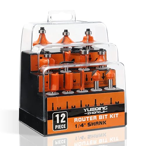 Yueqing Zhongji Juego de brocas de enrutador de vástago de 14, conjunto de brocas de enrutador de 14 vástago de 12 piezas, broca de enrutador de