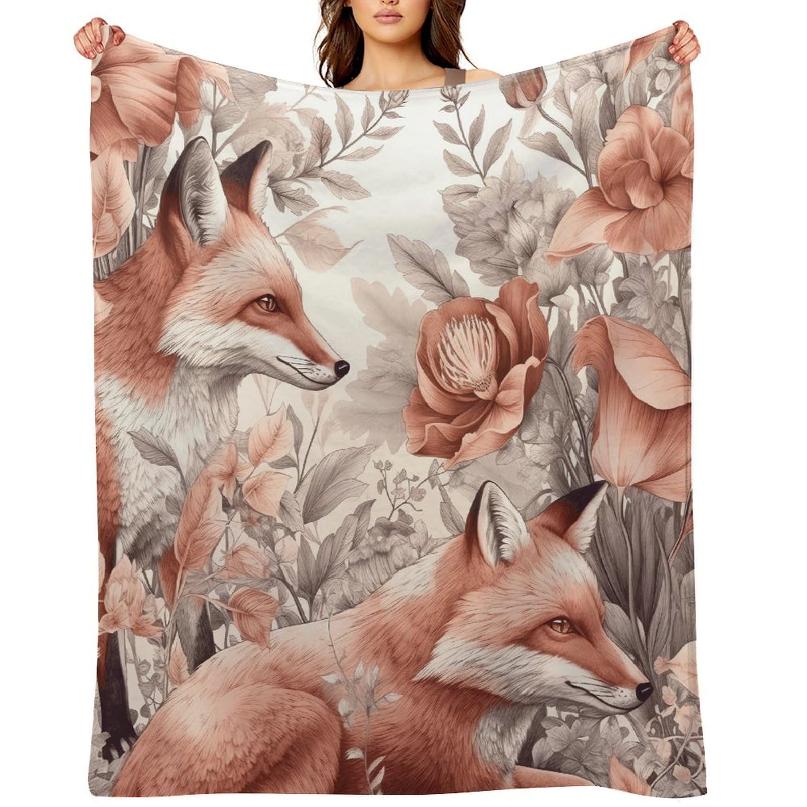 Fekiloot Style Fox And Plants Throw Blankets Camping Blanket40 X50
