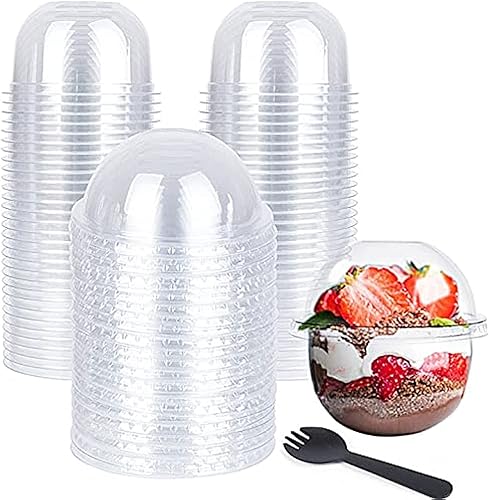 Vanproo HotCold Vasos de plástico con tapas de cúpula sin agujero, 50 juegos de vasos de postre de plástico para helado, postre, sopa, parfait,