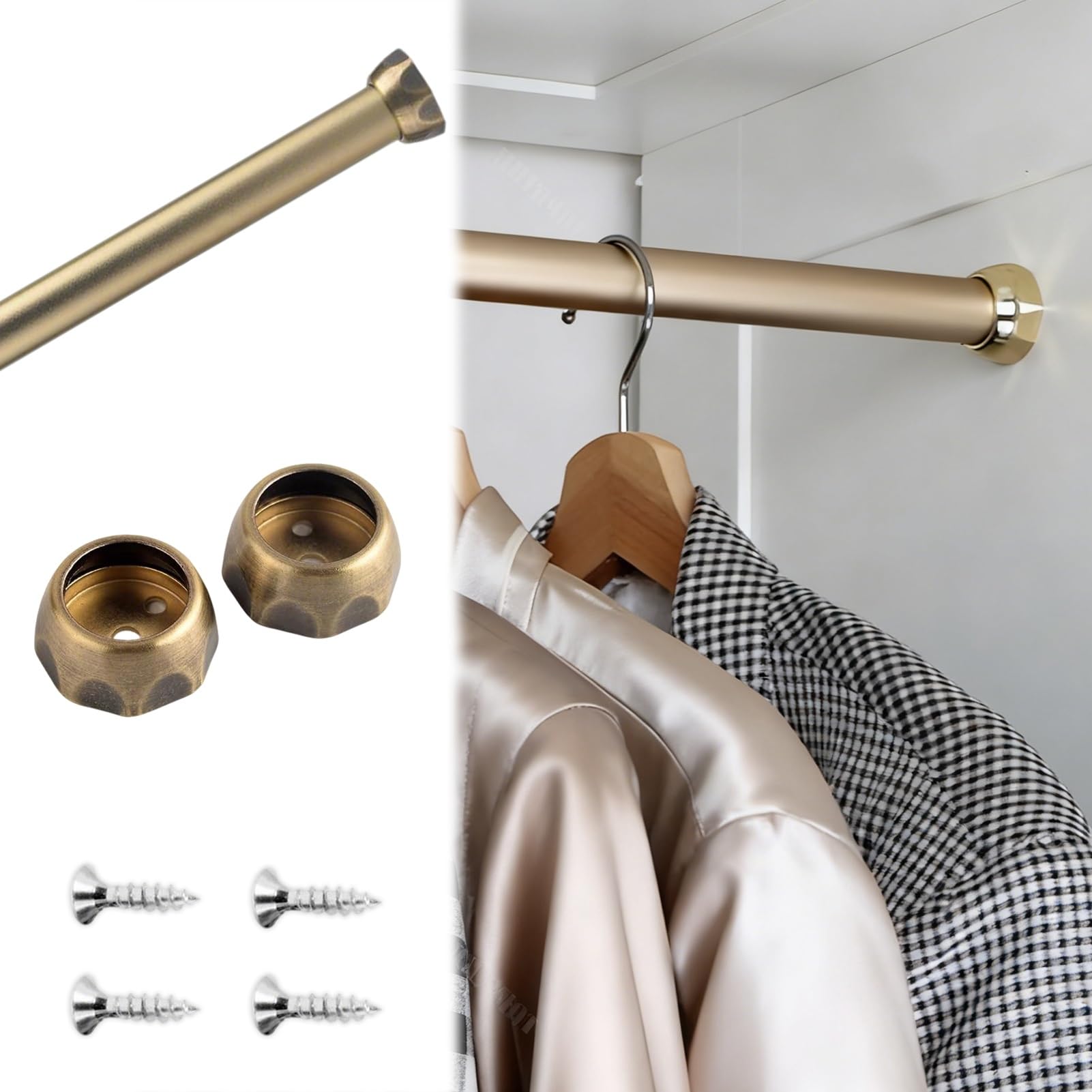 Wardrobe Rail, Aluminum Alloy Closet Rod Multicolor 19-63 Inches 50kg Capacity(Champagne,32in/81.3cm)