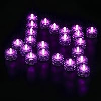 Vista 7 de Luces LED sumergibles, impermeables, para bodas, velas de té LED subacuáticas, para centros de mesa, fiesta, Navidad, juego de 24, color morado