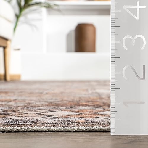 Miniatura 7 de nuLOOM Mae - Alfombra ultrafina lavable a máquina, diseño tribal, 4 x 6 pies, color marrón