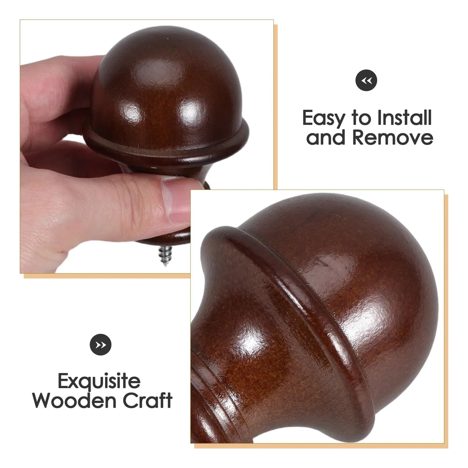 Lot de 6 embouts de tringle à rideaux romains en bois - Capuchons décoratifs ronds - Café solide - 29 mm