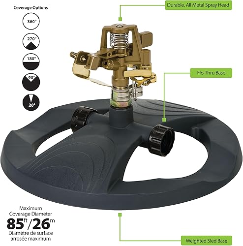 Miniatura 2 de Melnor 65195AMZ - Rociador pulsante para césped con base ponderada, patrón de pulverización ajustable, aguas de hasta 85 pies de diámetro,