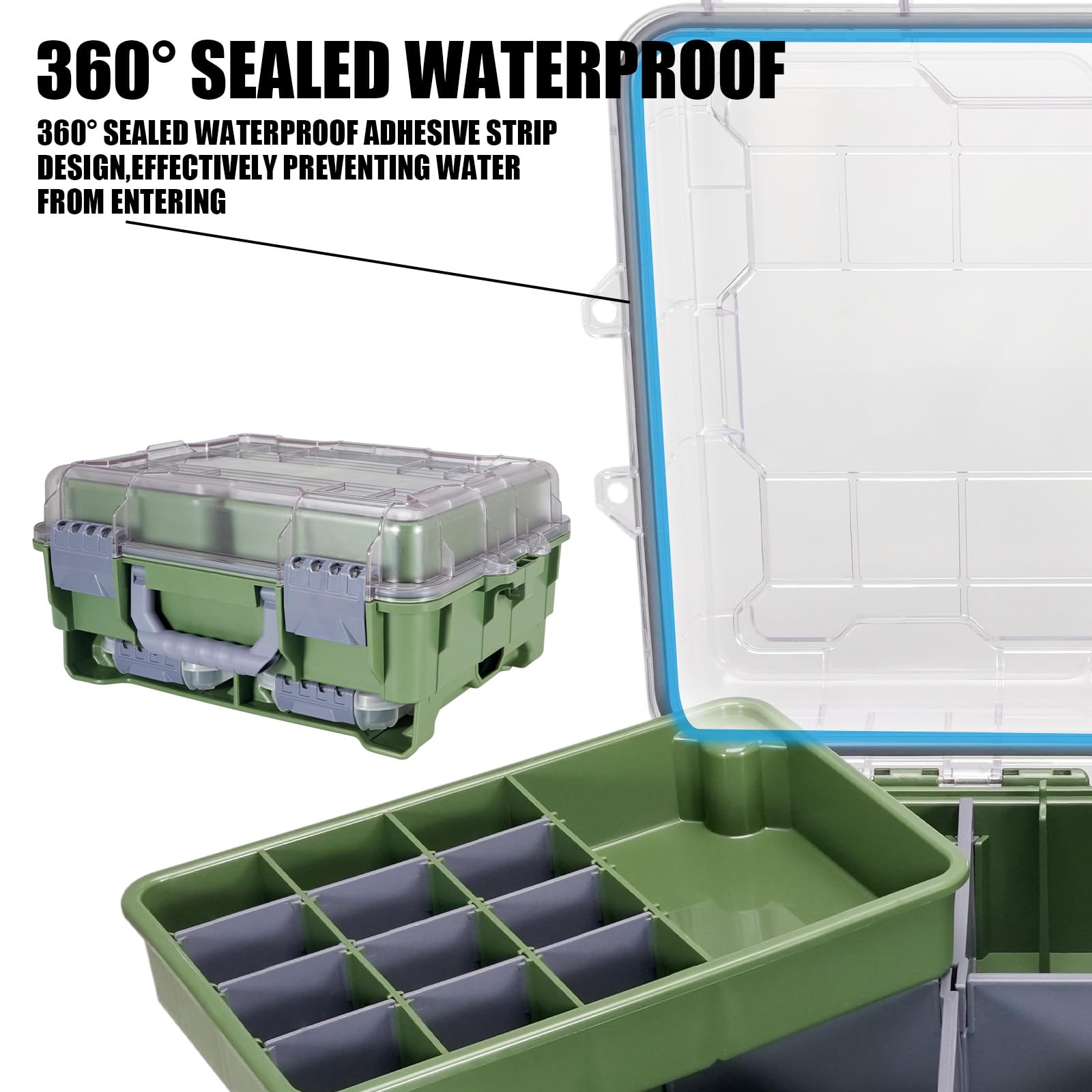Seaknight Scatola per attrezzatura da pesca impermeabile a 3 livelli, con chiusura sicura, ABS resistente e scomparti regolabili, organizer per la conservazione di attrezzatura per la pesca alla carpa