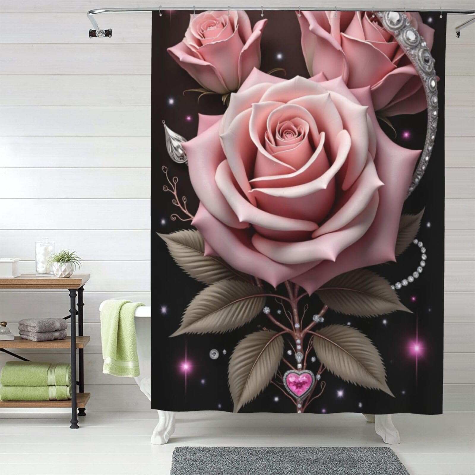 Rideau de douche en tissu imprimé rose diamant 152,4x183cm pour douche et baignoire