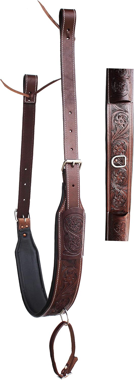 CHALLENGER Horse Western Floral Tooled Leather Rear Flank Saddle Cinch w/Billets 9788BR