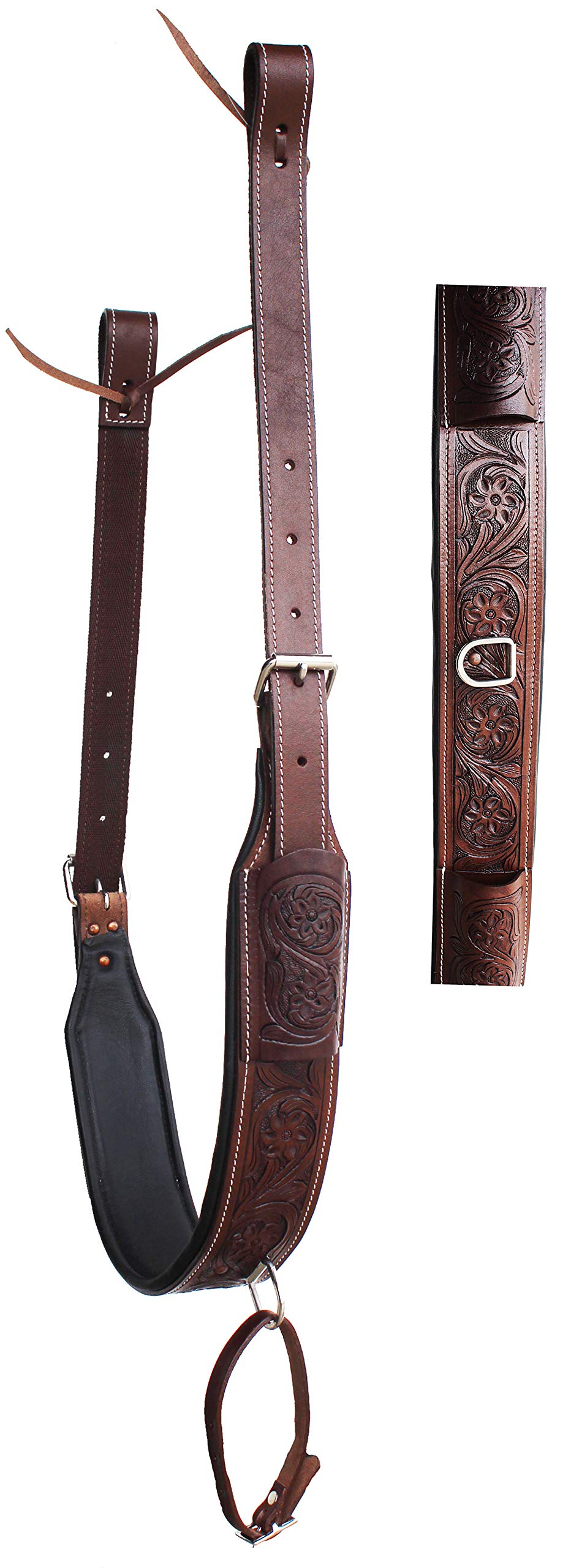 CHALLENGER Horse Western Floral Tooled Leather Rear Flank Saddle Cinch w/Billets 9788BR