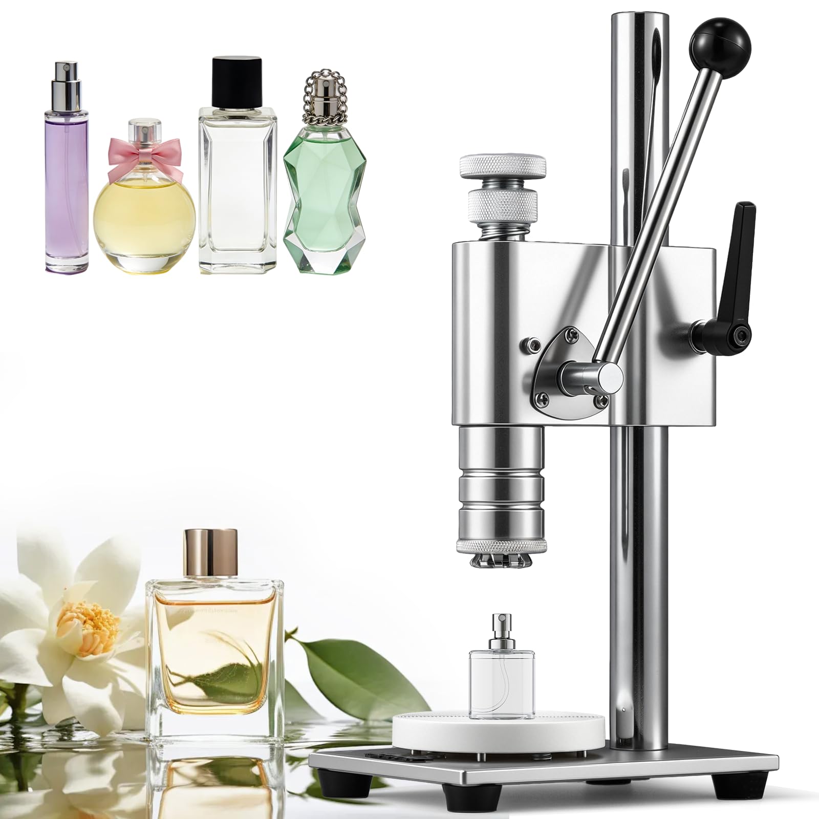 NEWTRY Herramienta manual para tapar frascos de perfume, engarzadora para frascos pulverizadores, Crimpadora para pulverizadores de 15 mm y anillos de collar, cuerpo de aleación de aluminio