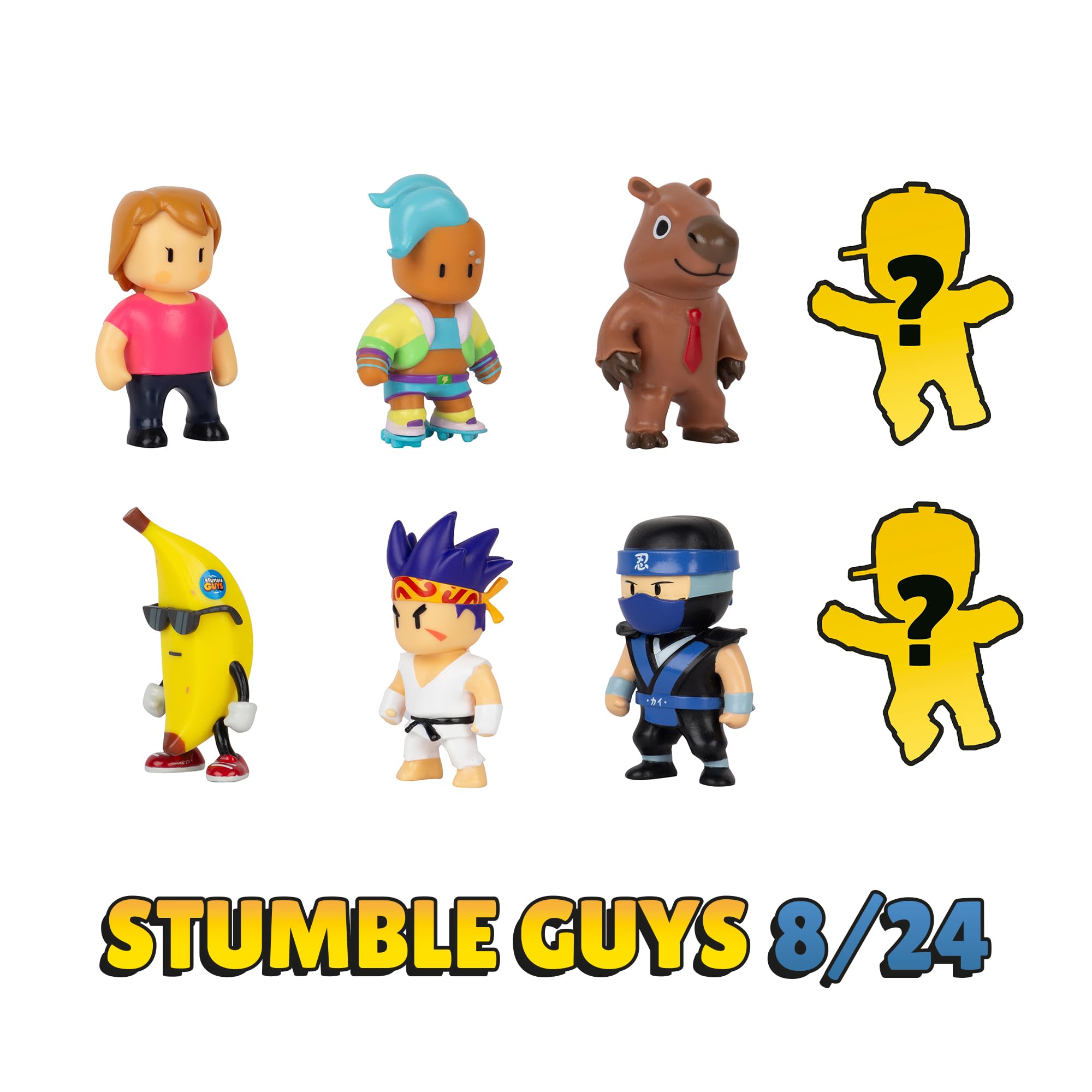 Bizak Stumble Guys Confezione da 8 Figure d'azione 6 cm Set 3, 3 gruppi di personaggi da collezionare, licenza ufficiale del videogioco di abbattimenti, adulti fan e ragazzi o ragazze dagli 8 anni