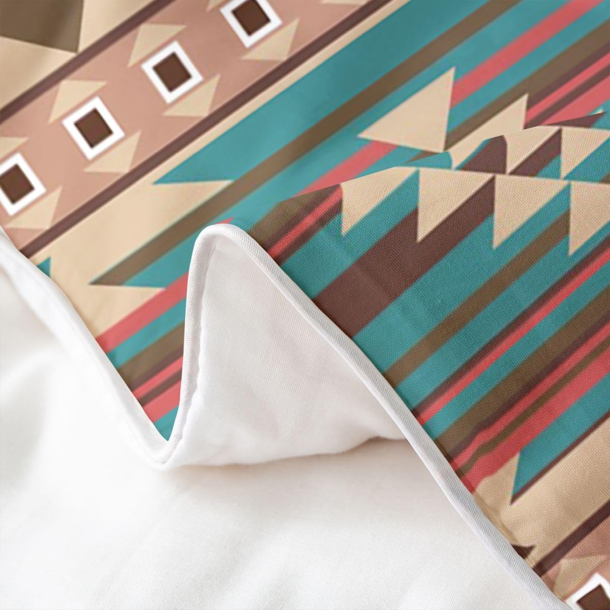 King Size Southwestern Duvet Cover 100% Cotton Geometric Pattern Bedding Set for Kids Tribal Style Comforter Cover Set Native American Design Brown Bedspread Cover Room Decor Bedclothes Zipper