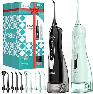 2 Pack C20 Cordless Water Flosser with Elegant Packaging for Teeth, Braces, Gums Care - Easy to Use, Rechargeable, Waterproof, Portable for Travel, BPA-Free, Black & Green
