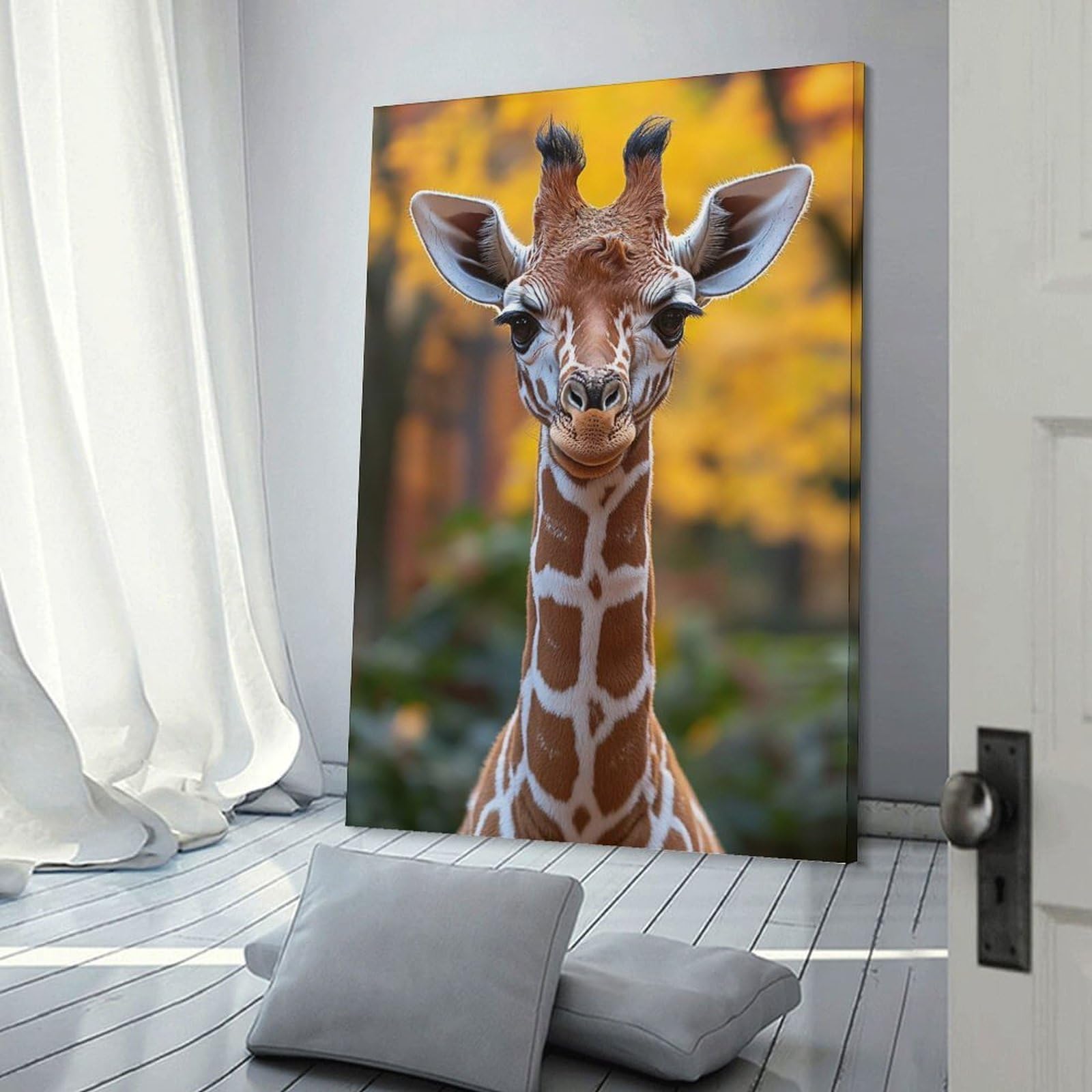 Junmoney Adorable Giraffe Portrait Wall Art Print 24x36inch(60x90cm), for Art Walls, Layered Displays Or Homes, Wall Decor Suited to Curated Displays