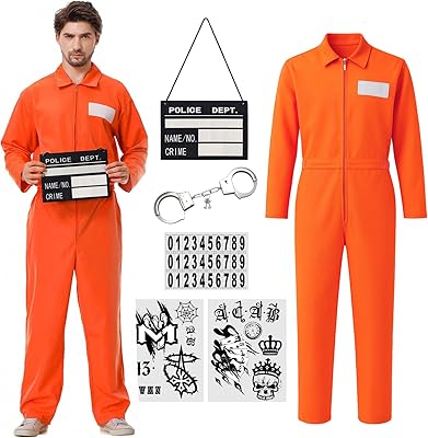 Costume Prisonnier Orange Unisexe - Combinaison Déguisement Halloween/Fêtes