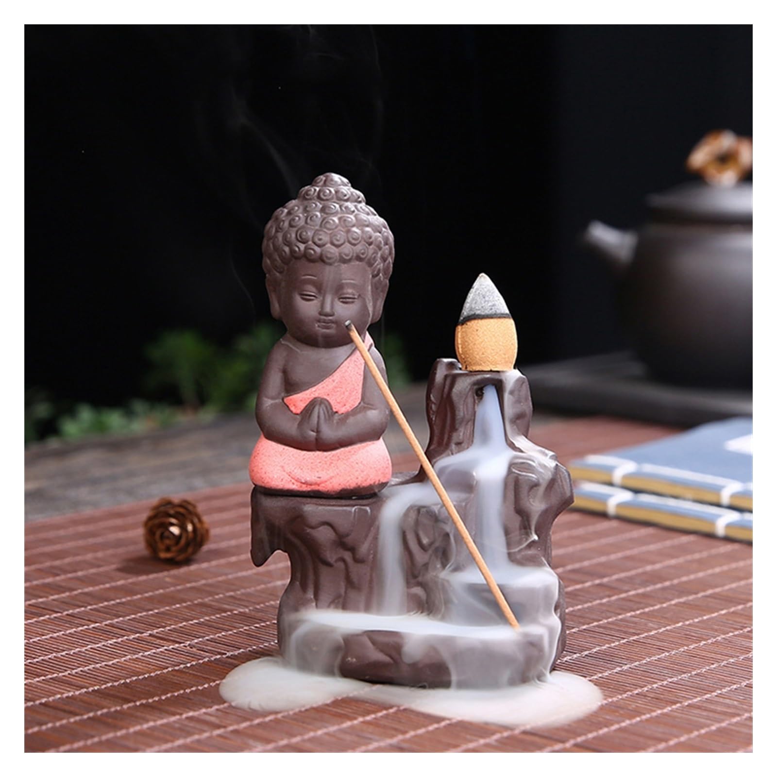 Incense Holder Creative Incense Burner Smoke Waterfall the Little Monk Small Buddha Holder Censer Home Table Decorations Crafts Teahouse
