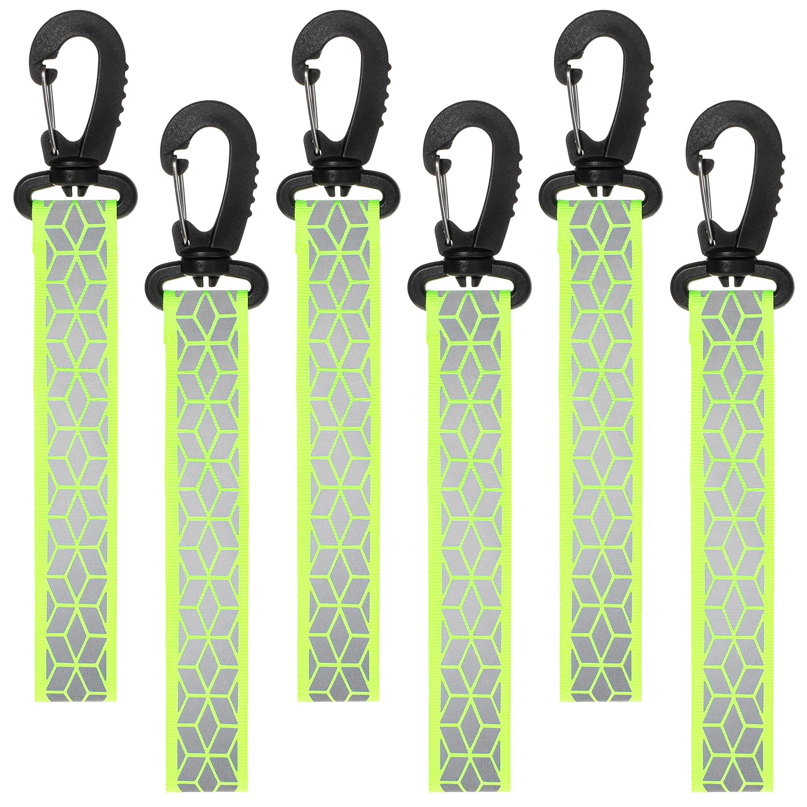 6 PCS Reflective Straps, Green Reflective Backpack Tags Bicycle Reflectives Pendant Glow in the Dark Keychain Safety Night Reflector Pendants for