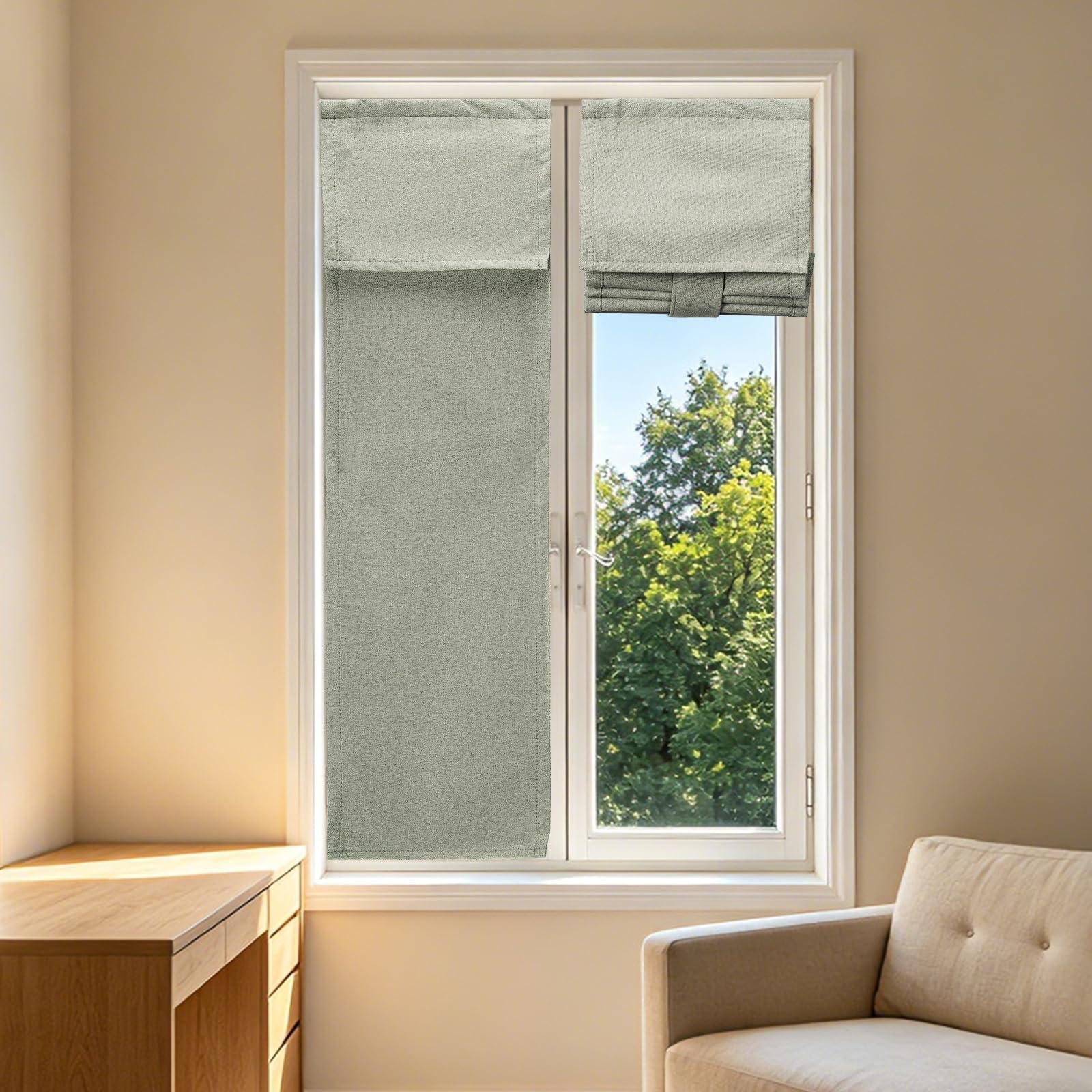 sourcing map 1 PC 100% Blackout Side Door Curtains, 20x91 cm French Door Window Curtain Thermal Insulated Tie Up Door Shade Decoration for Bedroom Kitchen Small Window Treatments, Sand