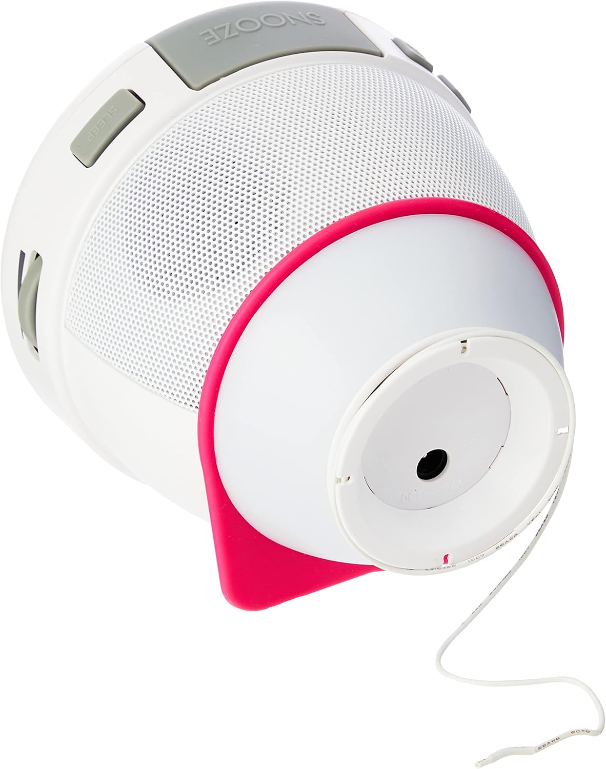 Alt view of Grundig Sonoclock 220 showing the circular wake-up light base and the power cable extending from it.