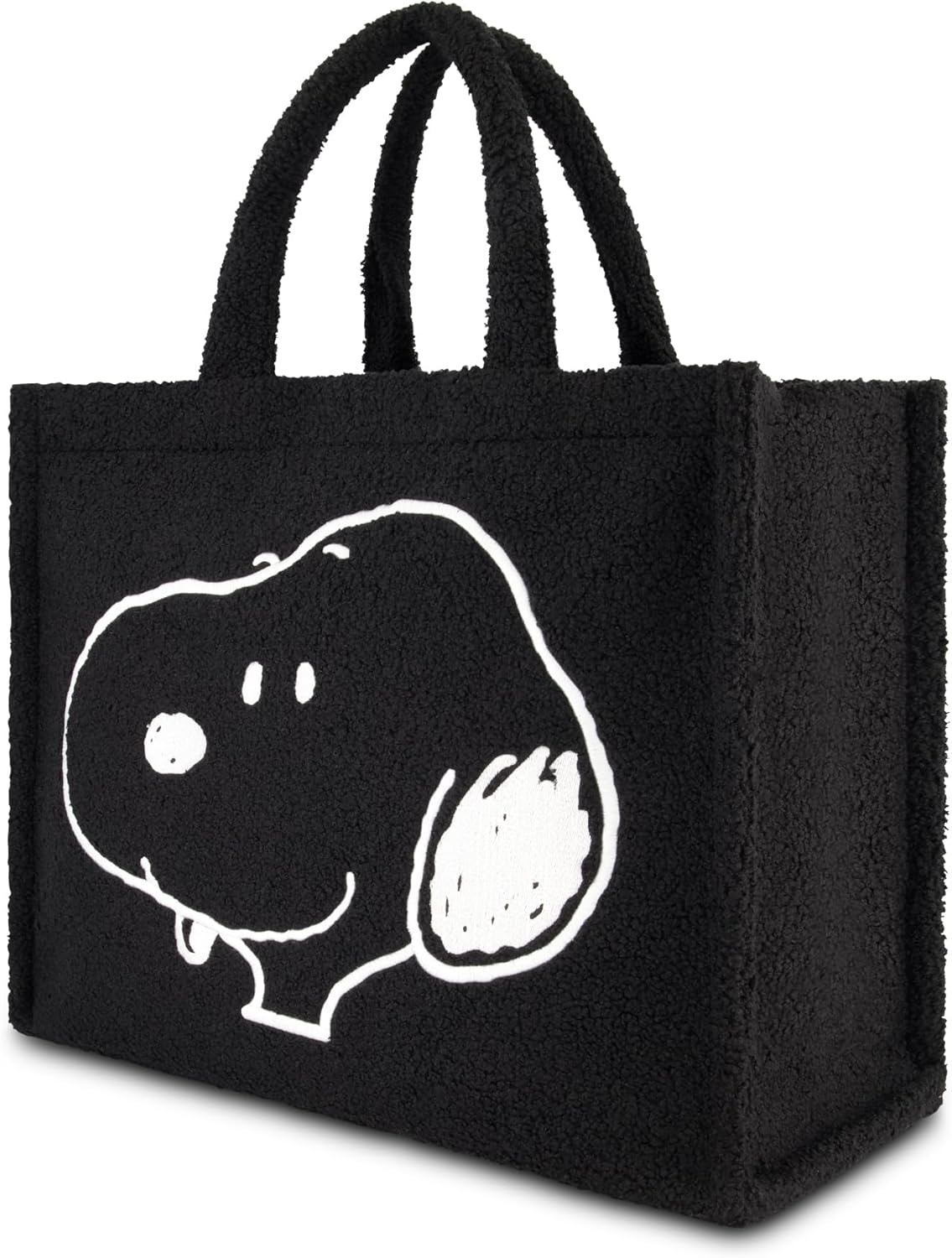 Concept One Peanuts Snoopy Tote Bag, Faux Fur Travel Handbag with Adjustable Shoulder Strap and Trolley Sleeve, Black - Image 3