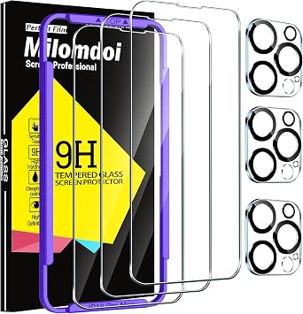 Milomdoi 3 Pack Screen Protector for Apple iPhone 13 Pro Max with 3 Pack Tempered Glass Camera Lens Protector, Ultra 9H Accessories, Case Friendly, Mounting Frame, 2.5D Curved, Transparent